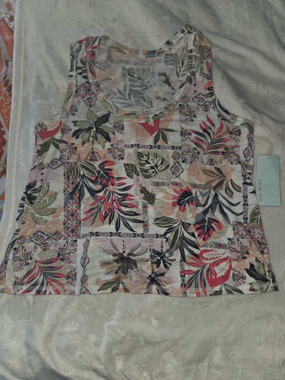 Blue Soul Women's Floral Patchwork Tank Top - Pink & Green